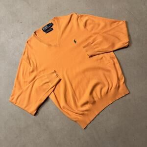 Light Orange Polo Ralph Lauren Pima Cotton V-Neck Sweater Size L